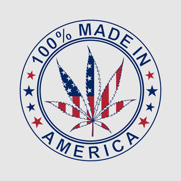 100% made in America, The national United States flag in Marijuana leaf illustration isolated on white background. Legalize in USA concep