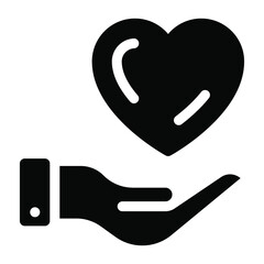 
Hand holding love heart depicting care icon of solid style 
