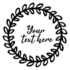 Simple hand drawn round floral doodle frame. With the copy space, place for your text. Minimalistic black and white, ink vector illustration isolated on white background. Clip art element for design