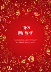 Chinese New Year pattern, lovely hand drawn doodles, fireworks, lanterns, fans. Great for cards, banners, wallpapers, wrapping, textiles - vector design