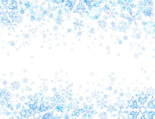 雪の結晶のフレーム背景。水彩イラスト。
