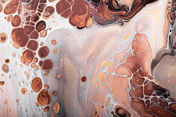 Acrylic Fluid Art. Waves and bubbles in natural colors. Abstract marble background or texture
