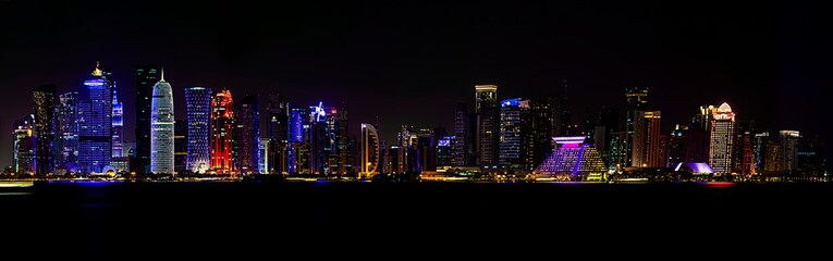 Fototapeta na wymiar Doha night skyline. Qatar’s capital during the night. 