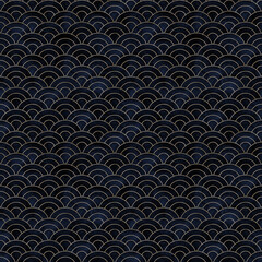 Waves japanese mermaid fish scale golden seamless pattern