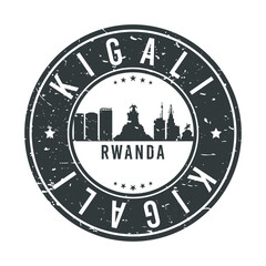Kigali, Rwanda Skyline Stamp. Round Postmark Icon City Design. Vector Landmark Travel Badge.