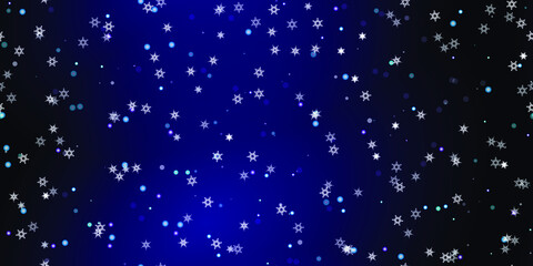 Fototapeta premium Falling Snowflakes seamless pattern. Illustration with flying snow, frost, snowfall. Winter seamless print for christmas celebration on blue night background. Holiday Vector illustration for New Year