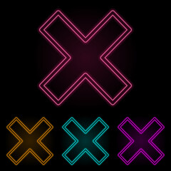 multiplication sign color neon set. Simple thin line, outline vector of web icons for ui and ux, website or mobile application