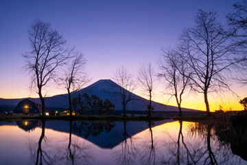 Mt.Fuji in the sunset at Fumotopara Camping Ground,Shizuoka reflection and cloudy sky