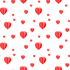 Fototapeta na wymiar Seamless pattern of red hearts on a white background. Fabric design, Wallpaper, packaging