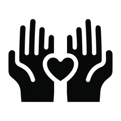 
Hands holding heart showing giving love icon of solid design 
