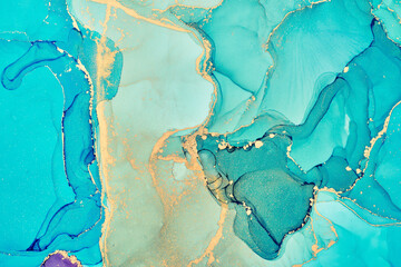 Natural  luxury abstract fluid art painting in alcohol ink technique. Tender and dreamy  wallpaper. Mixture of colors creating transparent waves and golden swirls. For posters, other printed materials