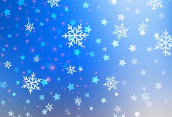 Light Blue, Yellow vector texture with colored snowflakes, stars.