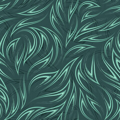 Green and turquoise waves on a Tidewater Green background seamless vector pattern. Wave stream or flow. Abstract texture from smooth brush strokes with corners