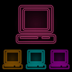 desktop computer color neon set. Simple thin line, outline vector of web icons for ui and ux, website or mobile application