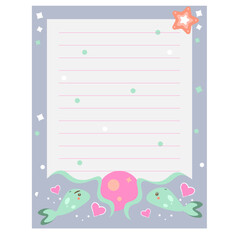 Cute notepad page design. Girly letter with a marine theme. 