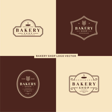 set of vintage bakery logo design