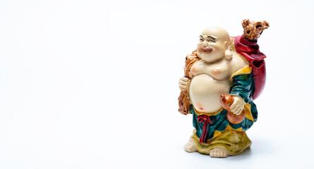 Happy Laughing Buddha or happy buddha comes with happiness and smiles on white background.