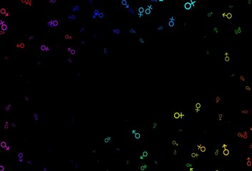 Dark multicolor, rainbow vector pattern with gender elements.