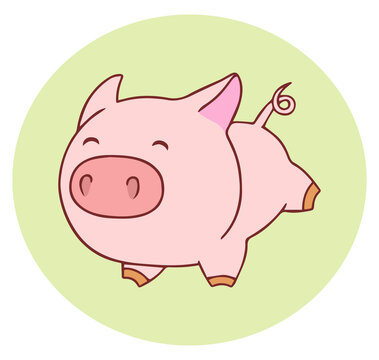 Pig cute doodle animal vector isolated colorful illustration