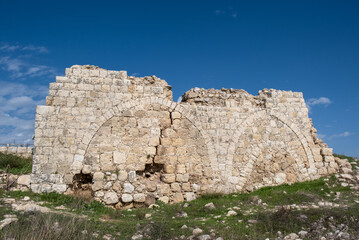 Fototapeta premium Panoramic view of Ruins of Crusader's forte at Beit Itab at the Jerusalem Subdistrict