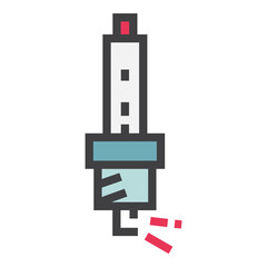 Car Ignition Spark Repair Flat Icon Isolated On White Background