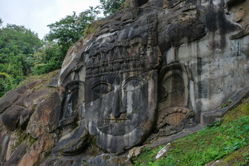 Sculptures carved into the rock at the archaeological site of Unakoti in the state of Tripura. India.
