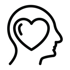 
Heart inside head, solid icon of love mind 
