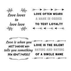 Set of vector quotes about love and Romantic feeling. Design elements for Valentine's day