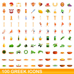 100 greek icons set. Cartoon illustration of 100 greek icons vector set isolated on white background