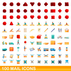 100 mail icons set. Cartoon illustration of 100 mail icons vector set isolated on white background