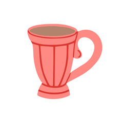 Ceramic mug with coffee isolated on a white background. Cartoon vector illustration