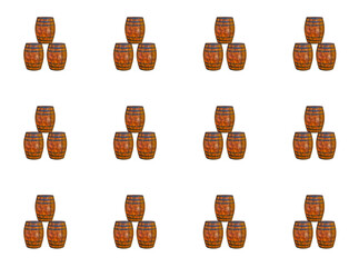 set of three oak barrels pattern on a white background winemaking symbol