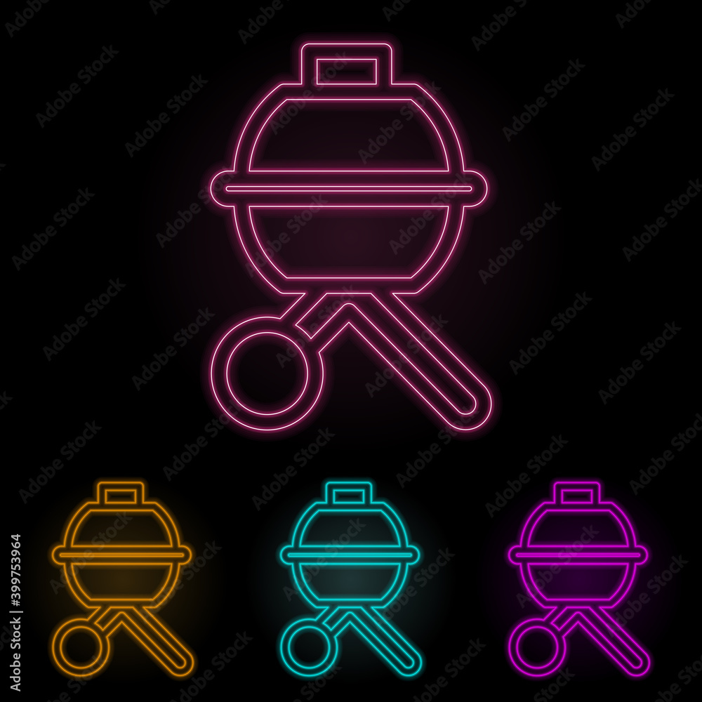 Poster b-b-q color neon set. simple thin line, outline vector of web icons for ui and ux, website or mobile