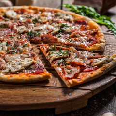 Italian pizza on wooden board