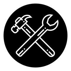 Construction Design Hammer Wrench Flat Icon Isolated On White Background