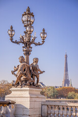 Fototapeta na wymiar Eiffle tower & street lamp Paris France