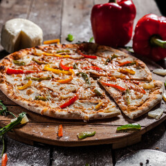 Italian pizza on wooden board