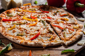 Italian pizza on wooden board