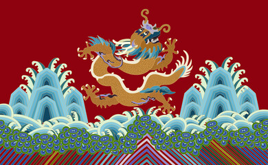 Vector illustration of Chinese traditional dragon pattern