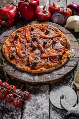 Italian pizza on wooden board