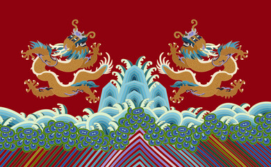 Vector illustration of Chinese traditional dragon pattern
