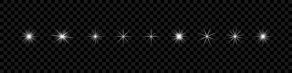 Stars. Glowing light effect. Stars with glare light. Realistic white Star, isolated on transparent background. Vector illustration