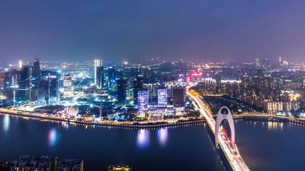 Fototapeta premium Aerial photography of modern Chinese urban architecture landscape night view