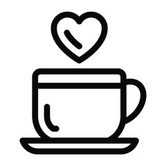 
A cup of hot romantic tea with saucer, glyph style 
