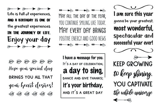 Set of Calligraphy saying for print. Birthday wishes,  happy birthday day