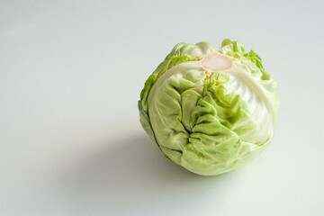 White cabbage isolated on white background one whole head with copy space.