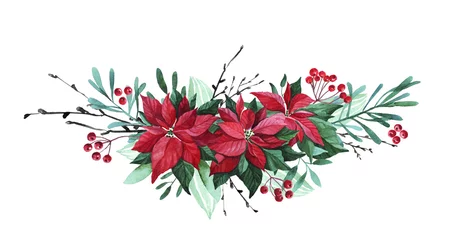Schilderijen op glas Geschilderde Bloemen watercolor christmas flowers  © Юлия Бисерова