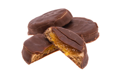 chocolate chip cookie with orange filling isolated