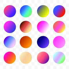 Set of round Vector Gradient. Multicolor Sphere. Modern abstract background texture. Template for design. Isolated objects