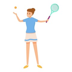 Obraz na płótnie Canvas Girl throws tennis ball icon. Cartoon of girl throws tennis ball vector icon for web design isolated on white background